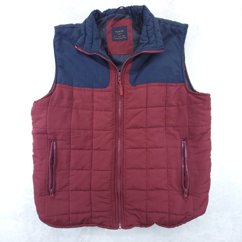 NOMAD OUTDOOR ZIP UP QUILTED PUFFER VEST JACKET MENS SIZE M MAROON BLUE